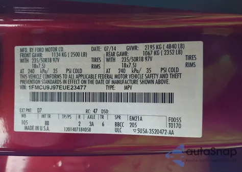 2014 Ford Escape Titanium из США, поврежденный, VIN 1FMCU9J97EUE23477